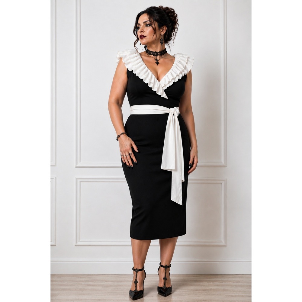 NUE by Shani Body Architecture Ruffle Collar Shapewear Dress Gothic 12 NEW